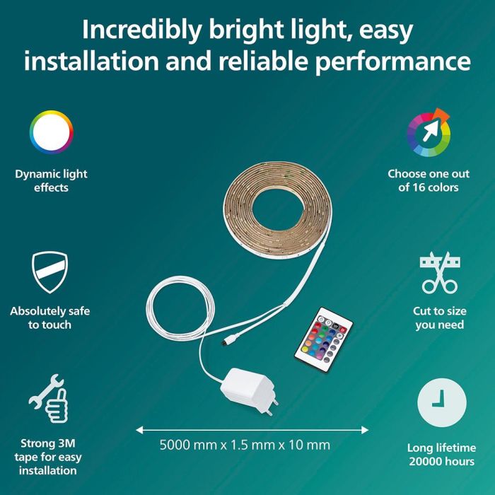 Tira led rgb con mando ip20, 5 m 1