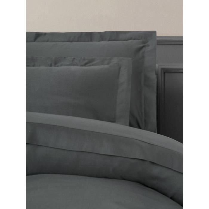 Juego de cama - 1 funda nórdica 220 x 240 cm + 2 fundas de almohada 60 x 60 cm - 100% algodón satén - Antracita 1 Juego de cama - 1 funda nórdica 220 x 240 cm + 2 fundas de almohada 60 x 60 cm - 100% algodón satén - Antracita 1