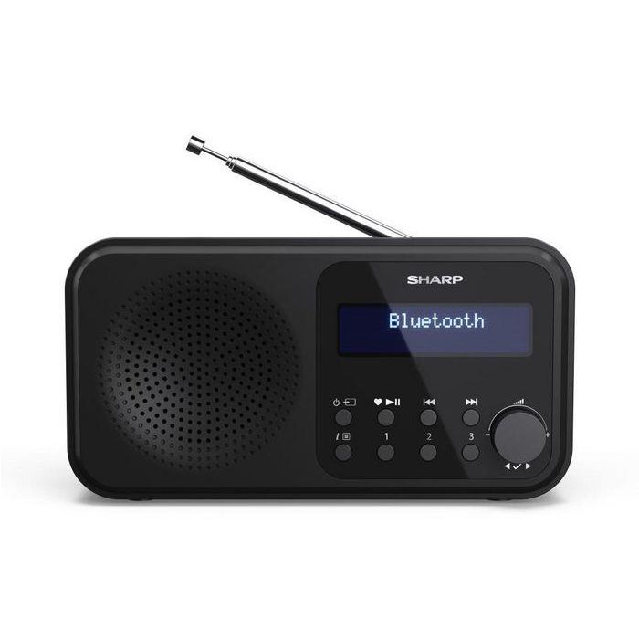 Sharp 20 DAB / 20 FM, 2W, Bluetooth 5.0, 5V Micro USB or 4xAA batteries, 174 x 90 x 53 mm, black Sharp 20 DAB / 20 FM, 2W, Bluetooth 5.0, 5V Micro USB or 4xAA batteries, 174 x 90 x 53 mm, black