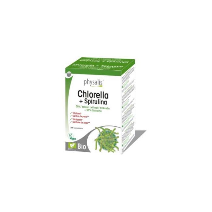 PHYSALIS Chlorella + Spirulina Bio 200 Comprimidos - Alga Chlorella y Spirulina para Vitalidad y Control de Peso