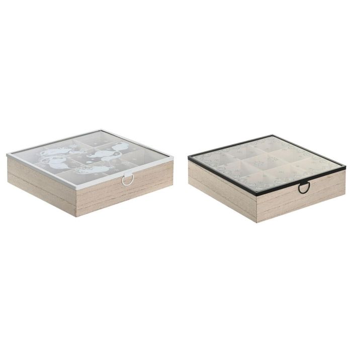 Caja para Infusiones DKD Home Decor Azul Blanco Negro Natural Metal Cristal Madera MDF 24 x 24 x 6,5 cm (2 Unidades) Caja para Infusiones DKD Home Decor Azul Blanco Negro Natural Metal Cristal Madera MDF 24 x 24 x 6,5 cm (2 Unidades)