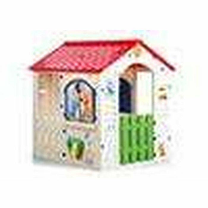 Casa country cottage con jueco para mascotas y puerta efecto madera 84x103x104 cm 2