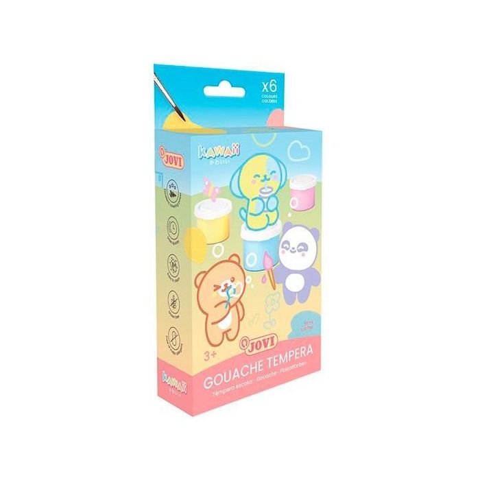 Jovi Témpera Kawaii Estuche 6 Botes 35ml Colores Surtidos Pastel + Pincel