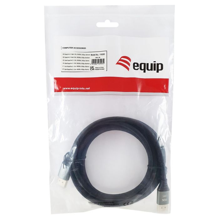 EQUIP 119283 Cable DisplayPort 2.1 Premium 3m 16K/60Hz Alum. Plata 4