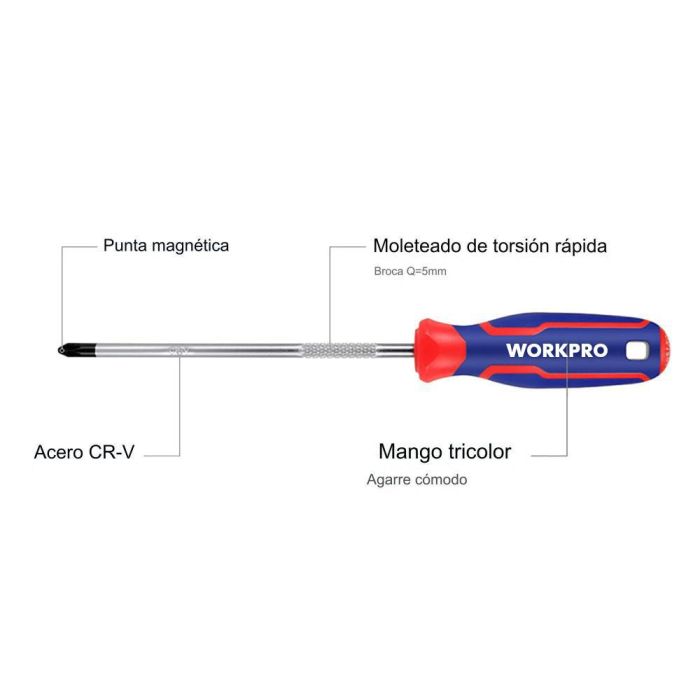 Destornillador phillips ph2 x 38 mm. workpro 8