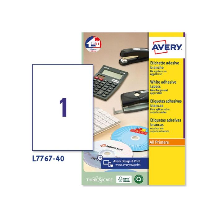 Etiqueta Adhesiva Avery Blanca Brillante Laser 210x297 mm Caja De 40 Unidades 1