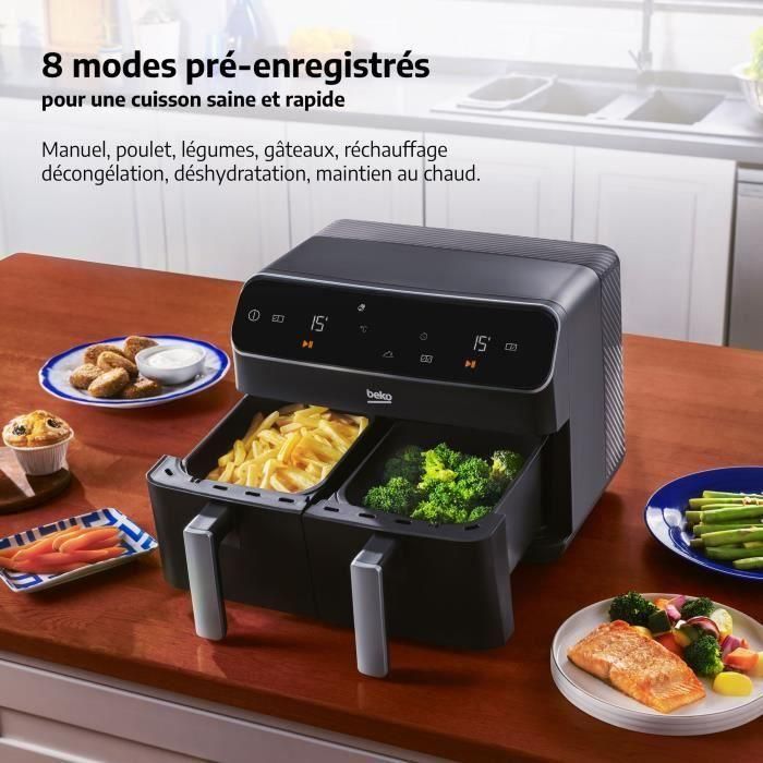 Freidora de aire caliente multifunción - BEKO - FRL5388B - 2400 W - 8,5 L para 2 kg de patatas fritas - 2 depósitos (2x 4,5 L) - Negra 5 Freidora de aire caliente multifunción - BEKO - FRL5388B - 2400 W - 8,5 L para 2 kg de patatas fritas - 2 depósitos (2x 4,5 L) - Negra 5