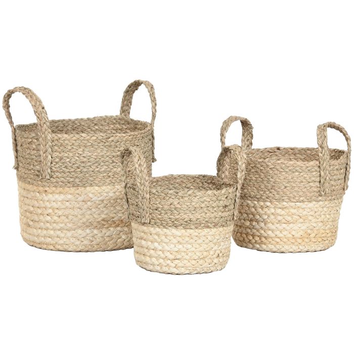 Cesta  DKD Home Decor Natural 28 x 32 x 28 cm Set de 3 (2 Unidades) 3 Cesta  DKD Home Decor Natural 28 x 32 x 28 cm Set de 3 (2 Unidades) 3