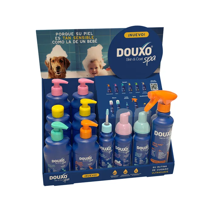Ceva - Exp.Sobremesa Douxo Spax10-Expositor con variedad de productos Douxo Spa para mascotas Ceva - Exp.Sobremesa Douxo Spax10-Expositor con variedad de productos Douxo Spa para mascotas