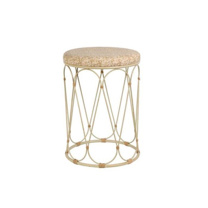 DKD Home Decor Mesita Auxiliar Boho de Ratán y Metal Natural Crema 35x35x49 cm