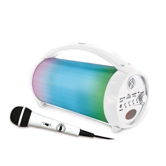 Altavoz inalámbrico con efectos luminosos y doble disco. microfono con cable extraíble. 30x16x17cm 1 Altavoz inalámbrico con efectos luminosos y doble disco. microfono con cable extraíble. 30x16x17cm 1