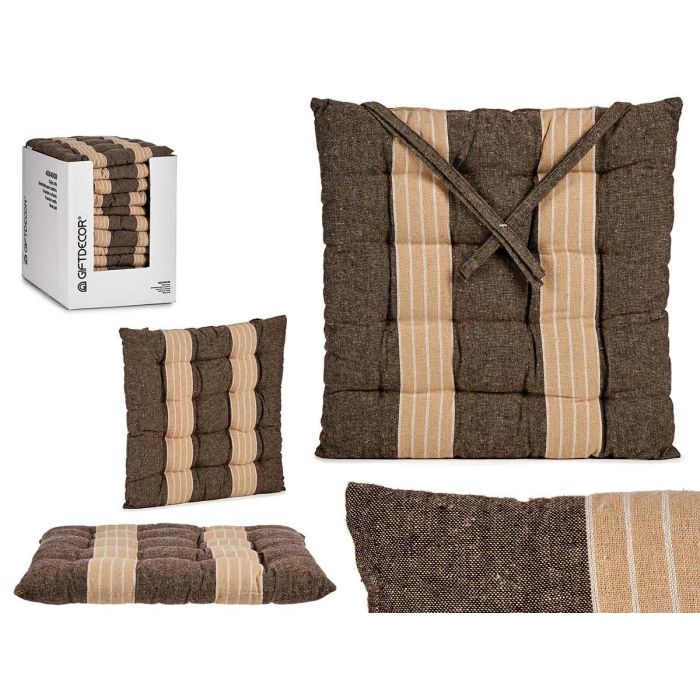 Giftdecor Cojín para Silla de Rayas Marrón/Beige, Algodón, 40x40x5.5 cm (12 Unidades)
