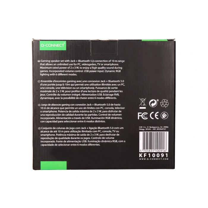 Q-connect Altavoces Bluetooth con Iluminación RGB 2x3W Control de Volumen Color Negro para PC y Consola 7