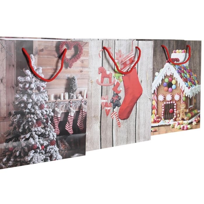 DKD Home Decor Bolsa Navidad Alpina Natural Multicolor Papel 10 x 23 x 18 cm (12 Unidades) 1