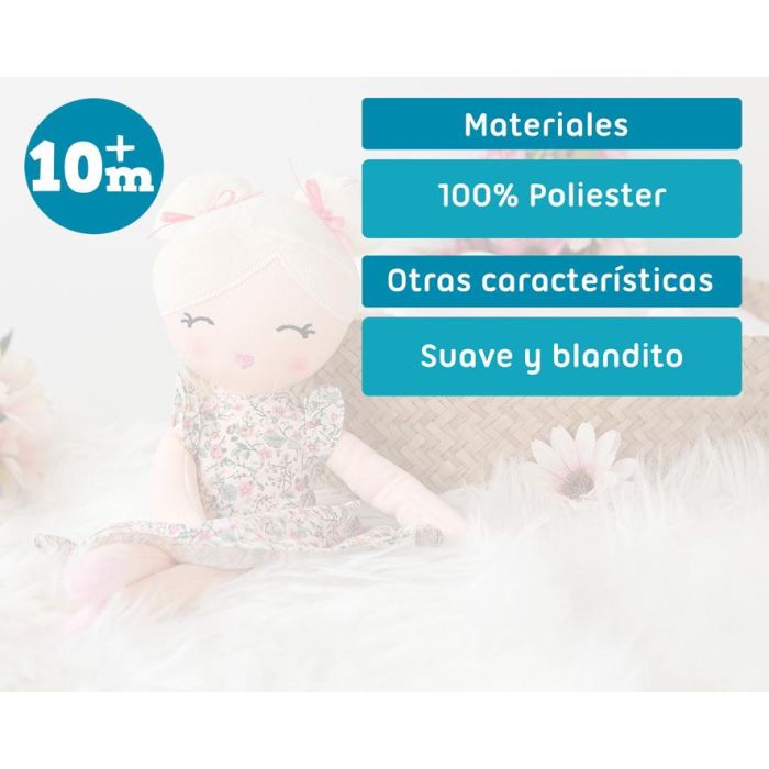 KioKids Muñeca de Trapo Rubia con Vestido de Flores, Suave y Blandita, Edad Recomendada +10 Meses 3