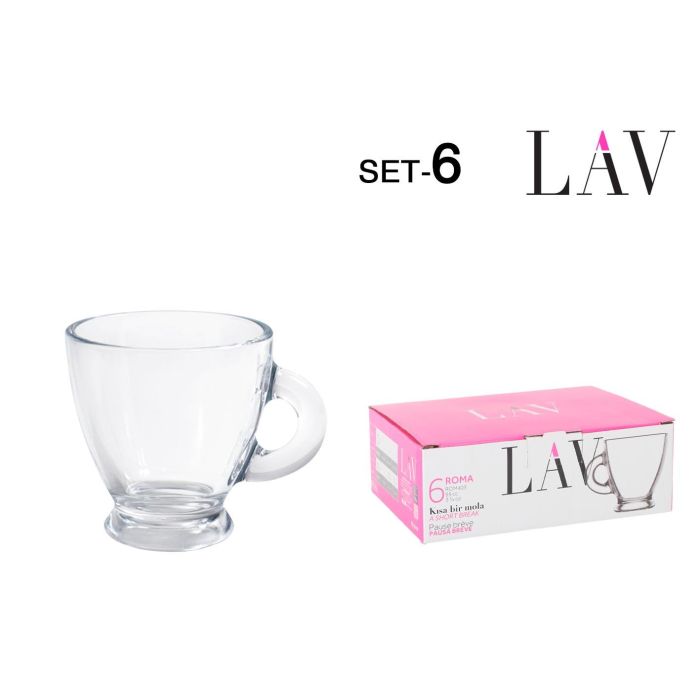 Lav Set de 6 Tazas para Espresso con Asa, 95 cc, 8x6.5x6.5 cm (12 Cajas)