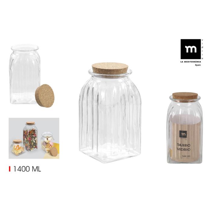 Tarro de Vidrio con Líneas y Tapón de Corcho 1400 ml - La Mediterranea (12 Unidades) Tarro de Vidrio con Líneas y Tapón de Corcho 1400 ml - La Mediterranea (12 Unidades)