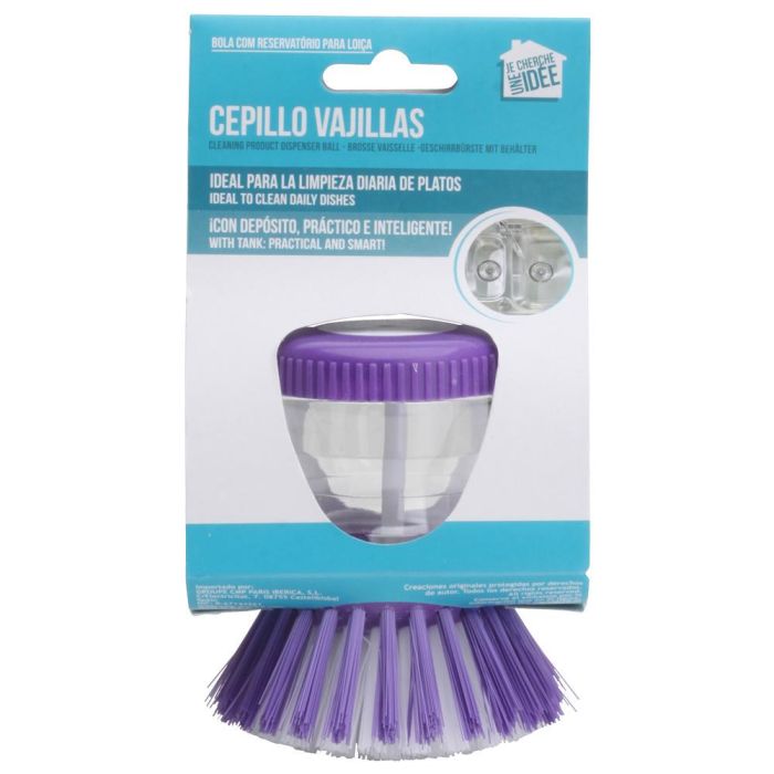 Je cherche une Idee Cepillo Limpia Vajilla con Depósito Rellenable y Botón Dispensador para Cocina 1