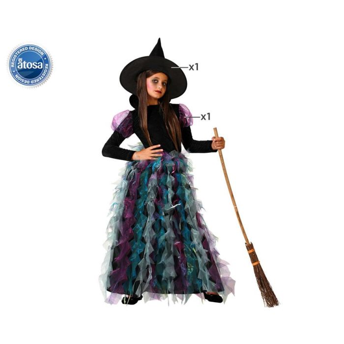 Disfraz de Bruja Verde para Niña con Vestido y Sombrero, ideal para Halloween. Tallas 10-12 Años, Fabricado en Poliéster