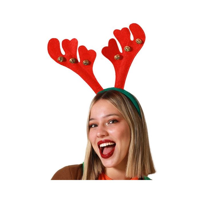 Diadema Astas De Reno Rojas Con Cascabeles Para Navidad