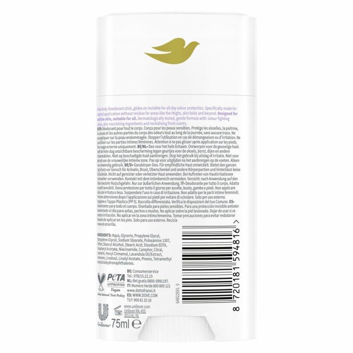 Dove Desodorante en Barra Corporal Unisex Lavanda & Camomila 75ml – Sin Aluminio y Dermatológicamente Probado 4