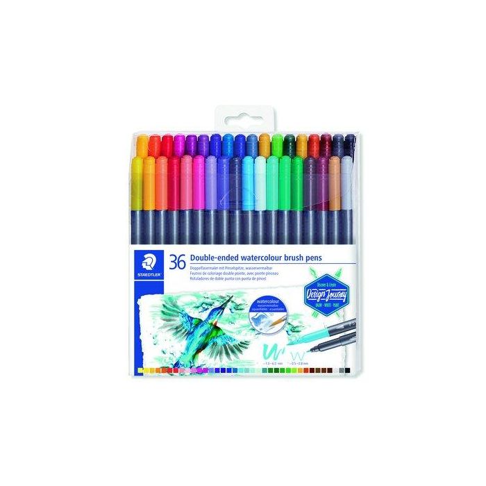 Staedtler Rotuladores Design Journey Doble Punta Fina-Pincel Acuarelables, Estuche 36 Ud