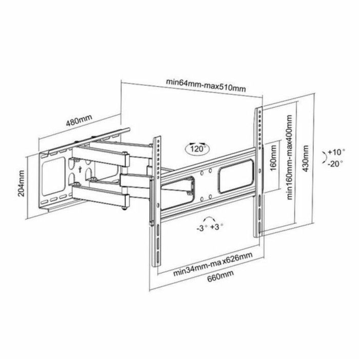 Soporte de Pared TooQ SOPORTE GIRATORIO E INCLINABLE LP6270TN-B 37"-70" Televisión 3