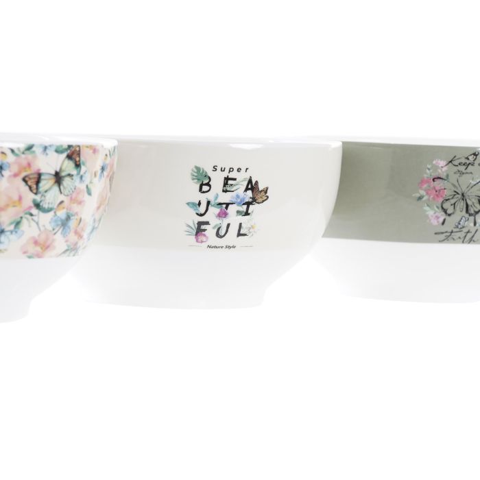 DKD Home Decor Greature 3 Bol Rosa Beige Porcelana New Bone 14x14x7 cm 520ml Mariposa Apto Microondas Lavavajillas (12 Unidades) 1