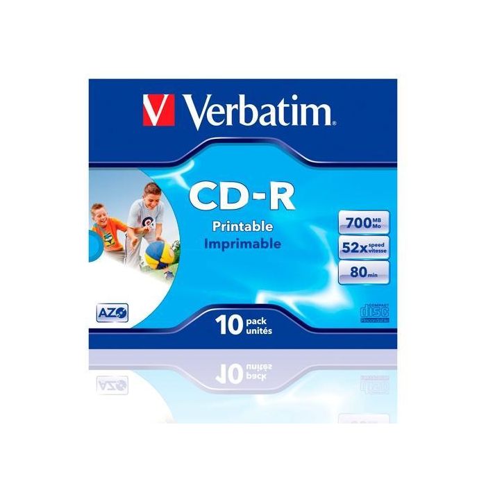 Verbatim Cd-R Azo, 700Mb, 52X, 10 Pack Jewel Case, Superficie Wide Inkjet Printable Verbatim Cd-R Azo, 700Mb, 52X, 10 Pack Jewel Case, Superficie Wide Inkjet Printable