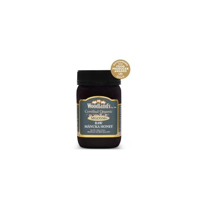 WOODLAND'S Miel de Manuka Raw MGO 550+ Monofloral de Nueva Zelanda 500g Ecológica Certificada