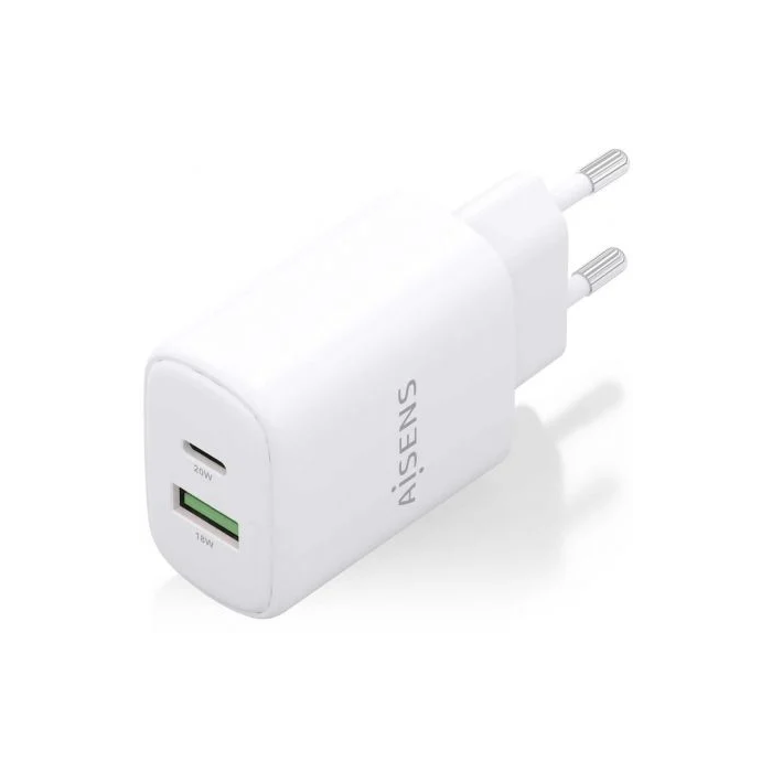 AISENS - CARGADOR GaN 20W, 1xUSB-C PD3.0, 1xUSB-A QC3.0, BLANCO 1