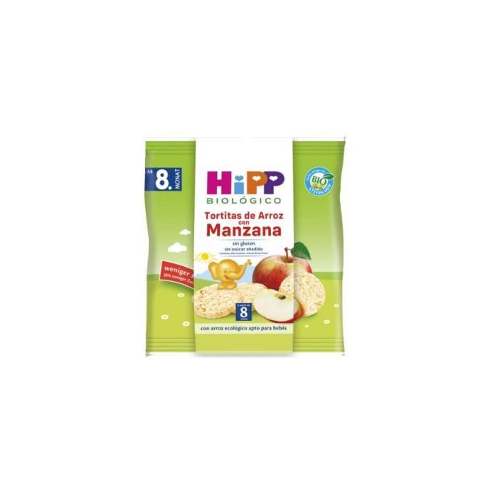 HIPP Tortitas de Arroz con Manzana para Bebés +8 Meses Bio Sin Gluten 30g