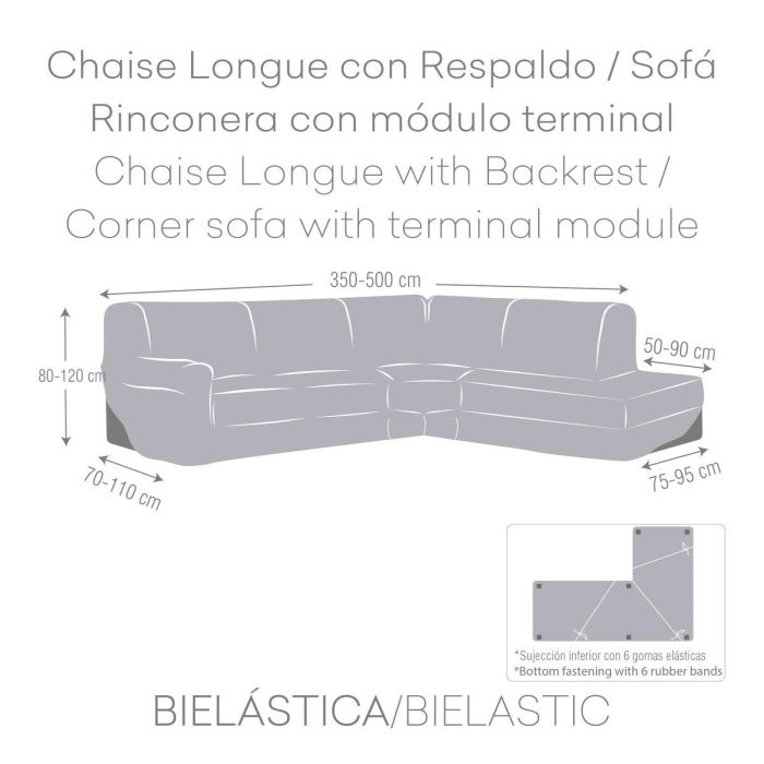 Funda para chaise longue de brazo largo derecho Eysa ROC Azul 110 x 120 x 500 cm 3