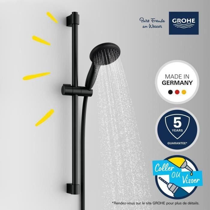 Set de ducha con rociador de 2 chorros, barra de 60 cm y flexo de 1,75 m - GROHE Vitalio Start 110 279482431 - Ahorro de agua - Negro mate 1