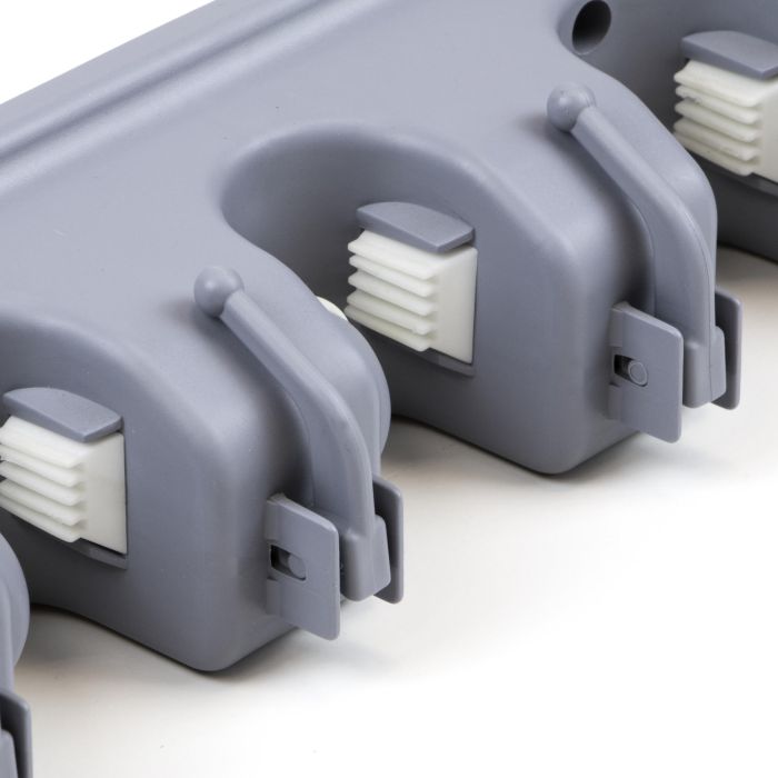 Emuca Colgador de escobas y fregonas, con 5 ganchos y 4 huecos, Plástico, Gris 4