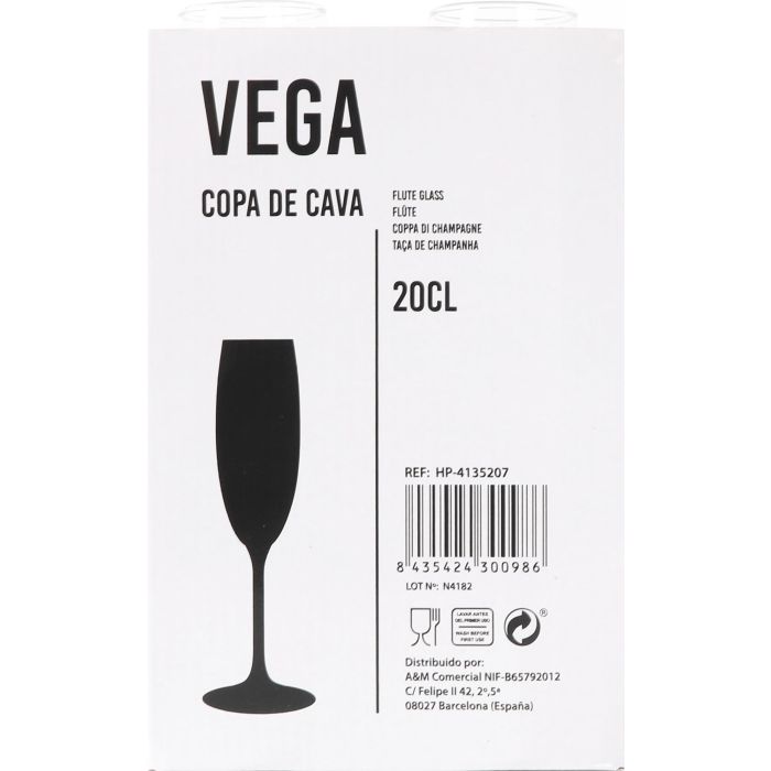 Inde Copa Cava Vega - Copa de Champagne para Cava, 20 cl, Cristal, 4.8 cm de Diámetro x 22.6 cm de Alto (24 Unidades)