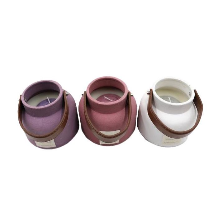 DKD Home Decor Vela Urban de Cera con Asa, Colores Surtidos (Lila, Blanco, Burdeos), 445g, 12x21x12 cm (Pack 6 Unidades)