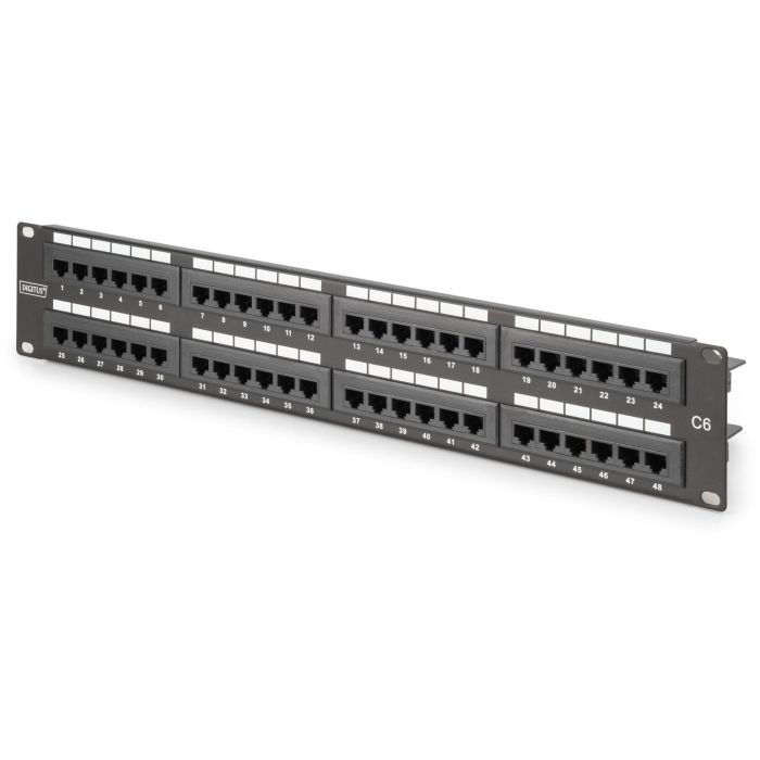Digitus Patchpanel 48 Puertos CAT 6 Sin Apantallar Negro, 2U para Montaje en Rack