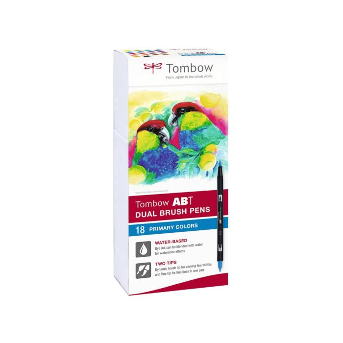 Rotulador Tombow Abt Dual Brush Acuarelable Doble Punta Fina-Pincel Estuche De 18 Colores Primarios 1