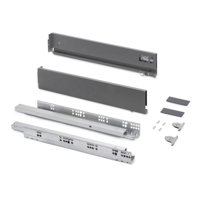 Emuca Cajón exterior Vertex con regulación 3D de altura 93mm, 60kg, profundidad 500mm, Acero, Gris antracita