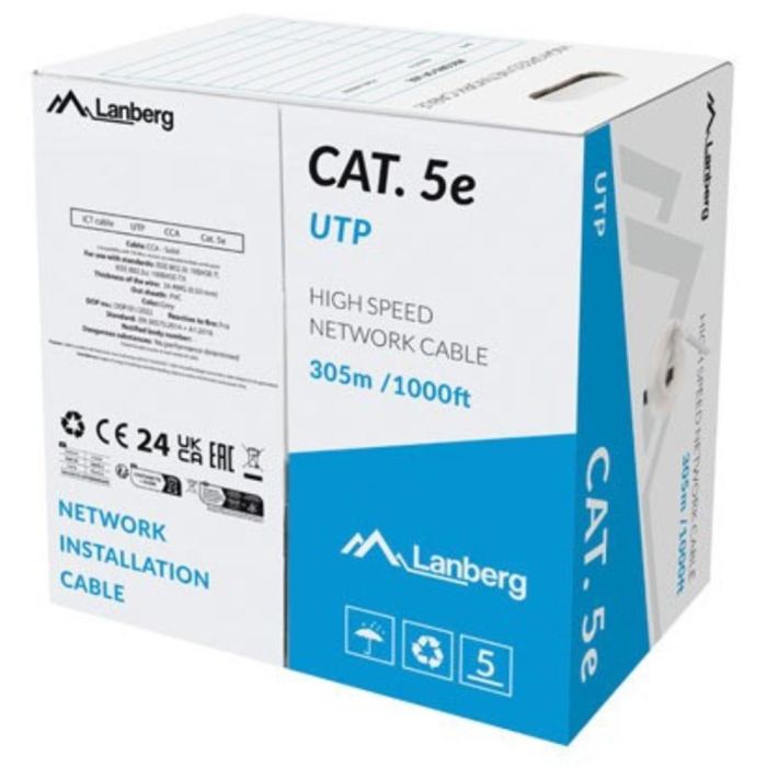 Lanberg 1 grb S Bobina Cable de Red Ethernet UTP Cat5e/Cat5 CCA Sólido 305 Metros 1000 Mbps Gris con RJ45