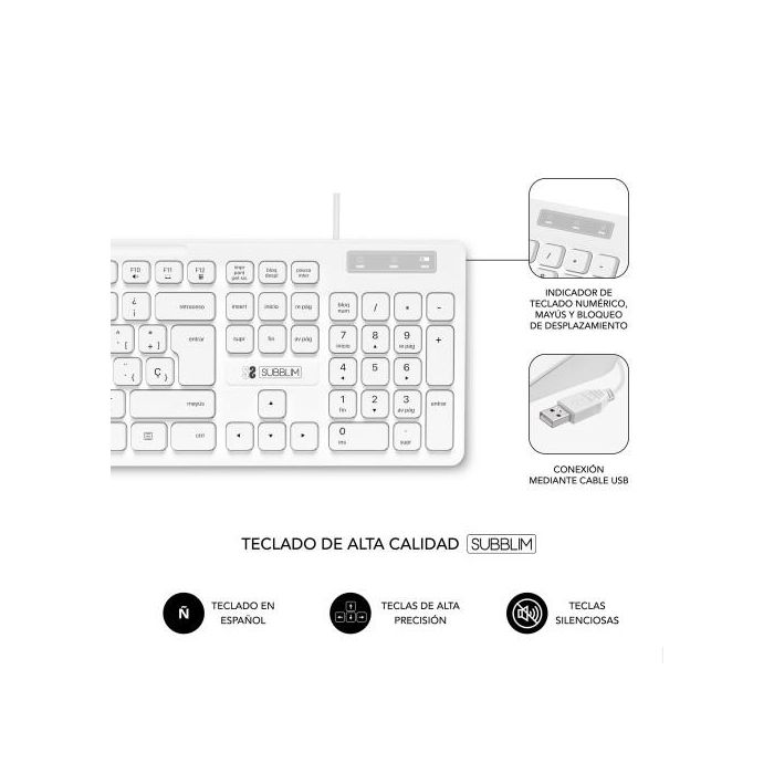 Teclado Subblim SUBKBC0SSK51 Blanco Qwerty Español 3