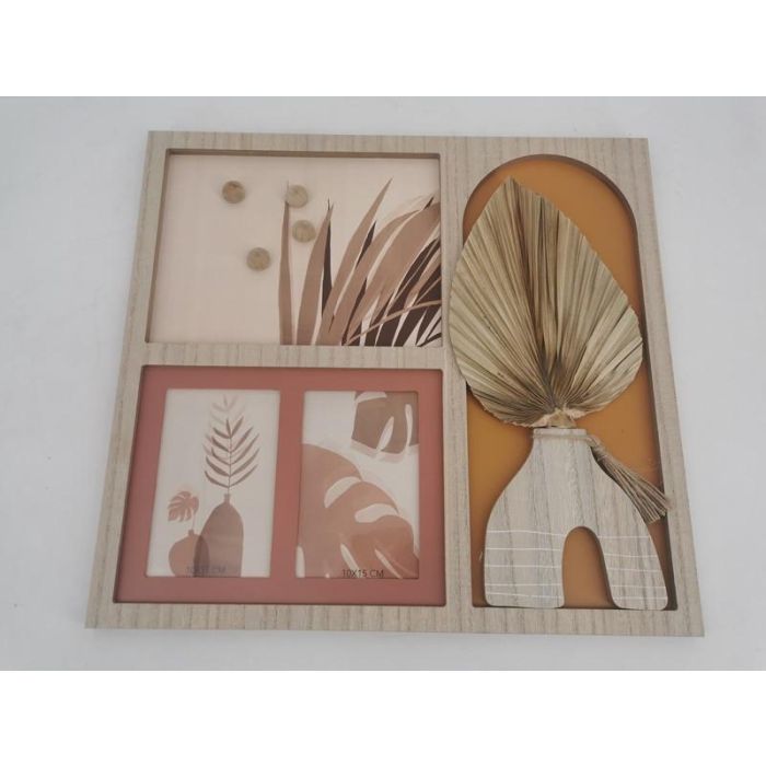 DKD Home Decor Marco Multifoto Boho para 3 fotos, Material MDF, Colores Natural y Multicolor, 43x40 cm