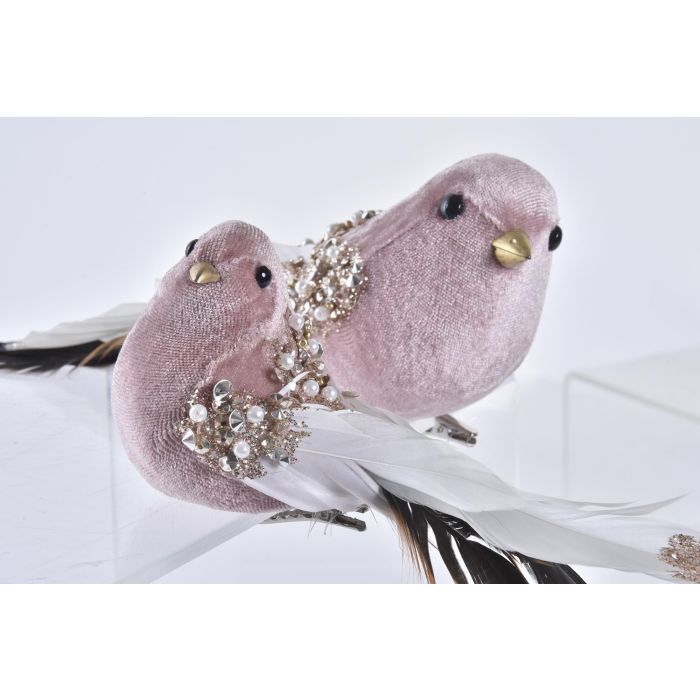 DKD Home Decor Figura Navidad Pájaro Alpina de Poliéster Rosa Negro 8x8x25 cm (2 Unidades) 1
