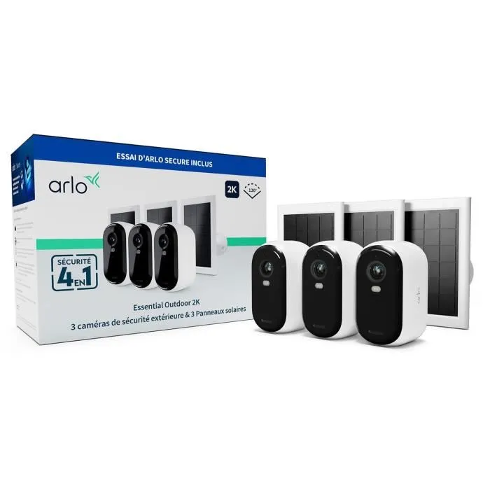 Arlo ARL1716507100797 Pack 3 Cámaras Vigilancia Esenciales 2K con 3 Paneles Solares 2