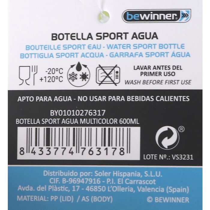 Bewinner Botella Sport Agua Multicolor 600 ml (12 Unidades) 9