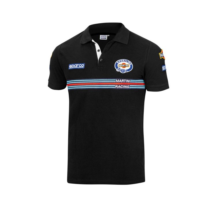 Sparco S01275MRNR3L Polo Réplica Martini-R de Carreras, Algodón Piqué Negro Talla L