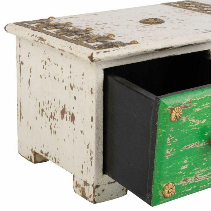 Caja-Joyero Alexandra House Living Blanco Verde Latón Madera MDF 15 x 10 x 36 cm 3 cajones 2