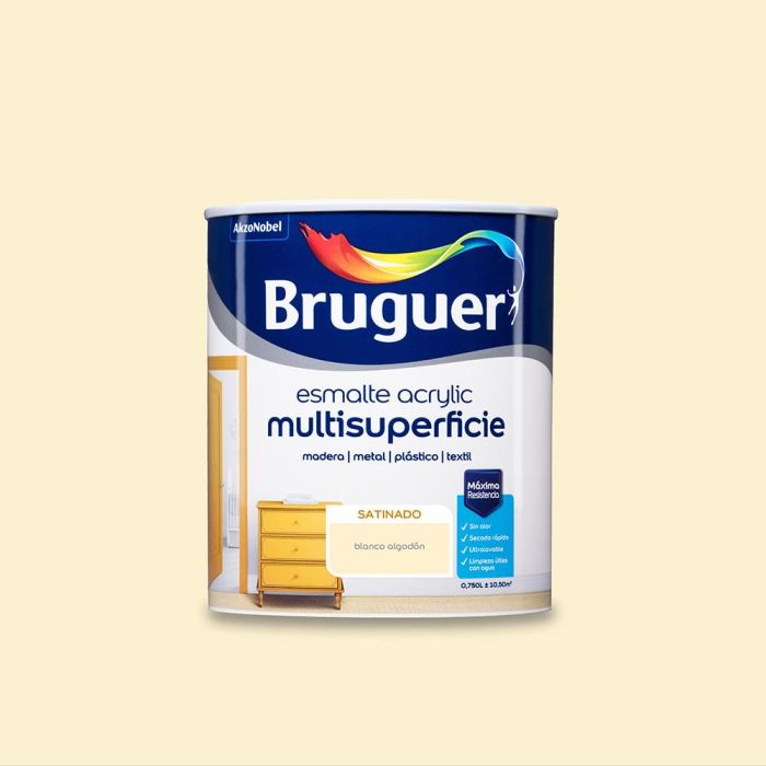 Bruguer Esmalte acrílico multisuperficie Blanco Algodón Satinado 0,750L 5057441 - Sin olor, secado rápido, ultralavable 0 Bruguer Esmalte acrílico multisuperficie Blanco Algodón Satinado 0,750L 5057441 - Sin olor, secado rápido, ultralavable 0