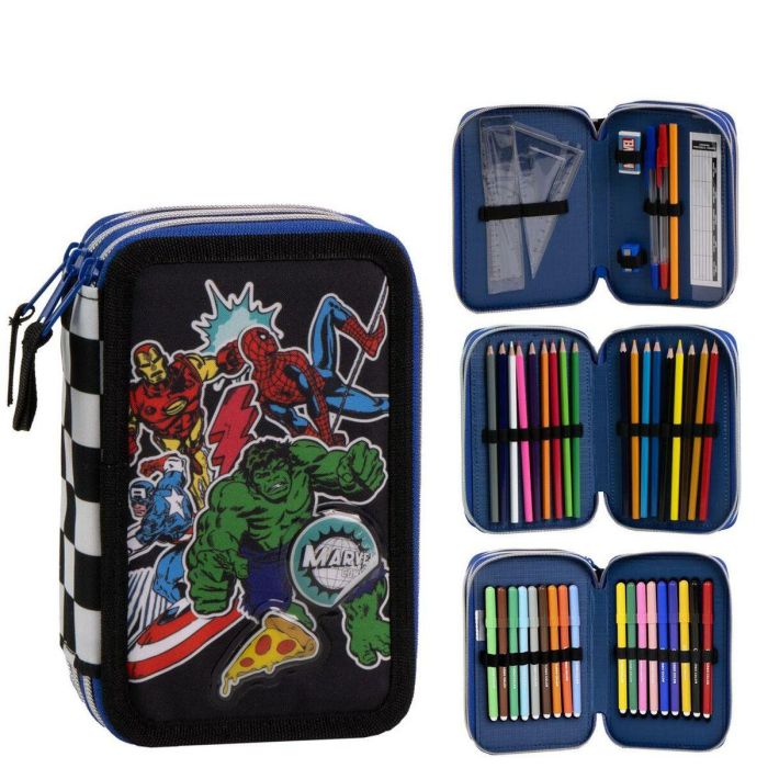 Cerdá Plumier Estuche Escolar con Material Escolar Giotto y diseño Avengers - 12.5x6.5x19.5 cm - Color Negro - Recomendado 3 años Cerdá Plumier Estuche Escolar con Material Escolar Giotto y diseño Avengers - 12.5x6.5x19.5 cm - Color Negro - Recomendado 3 años